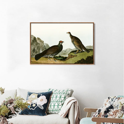 INVIN ART Framed Canvas Giclee Print Long tailed or Dusky Grous by John James Audubon Wall Art Living Room Home Office Decorations