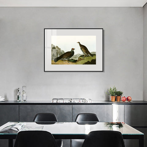 INVIN ART Metal Framed Canvas Giclee Print Long tailed or Dusky Grous by John James Audubon Wall Art Living Room Home Office Decorations
