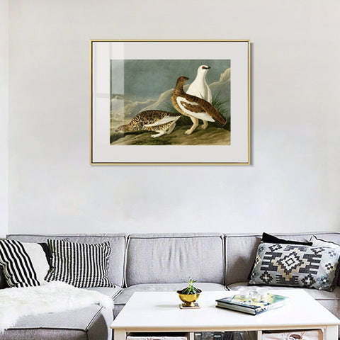 INVIN ART Metal Framed Canvas Giclee Print Rock Grous by John James Audubon Wall Art Living Room Home Office Decorations