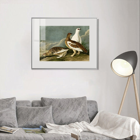 INVIN ART Metal Framed Canvas Giclee Print Rock Grous by John James Audubon Wall Art Living Room Home Office Decorations