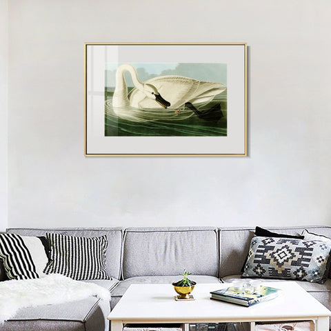 INVIN ART Metal Framed Canvas Giclee Print Trumpeter Swan by John James Audubon Wall Art Living Room Home Office Decorations
