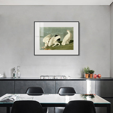 INVIN ART Metal Framed Canvas Giclee Print White tailed Grous by John James Audubon Wall Art Living Room Home Office Decorations