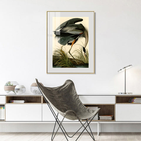 INVIN ART Metal Framed Canvas Giclee Print Great blue Heron by John James Audubon Wall Art Living Room Home Office Decorations