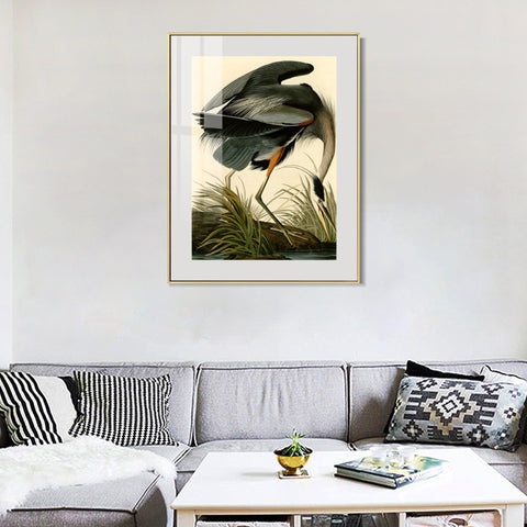 INVIN ART Metal Framed Canvas Giclee Print Great blue Heron by John James Audubon Wall Art Living Room Home Office Decorations