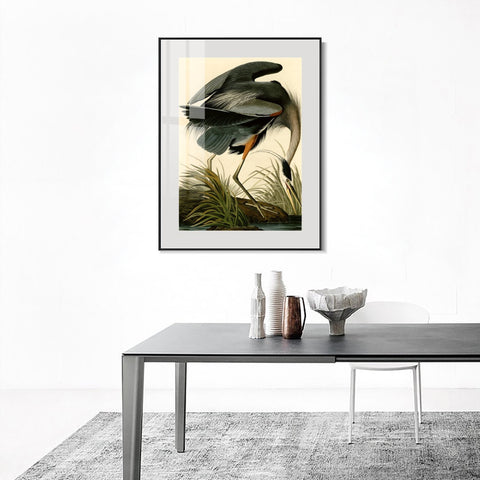 INVIN ART Metal Framed Canvas Giclee Print Great blue Heron by John James Audubon Wall Art Living Room Home Office Decorations