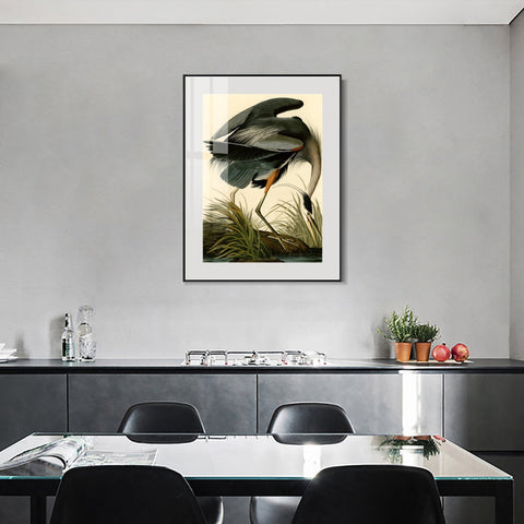 INVIN ART Metal Framed Canvas Giclee Print Great blue Heron by John James Audubon Wall Art Living Room Home Office Decorations
