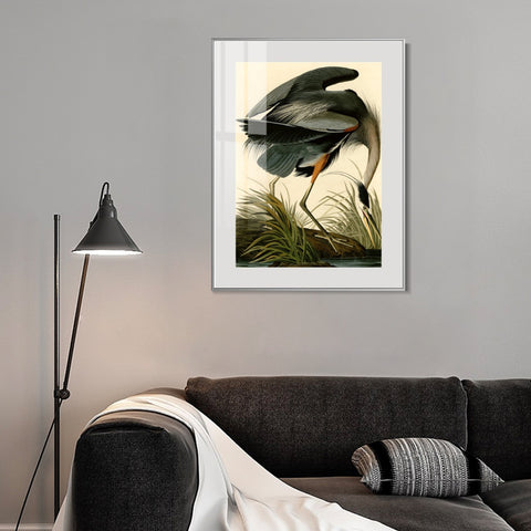 INVIN ART Metal Framed Canvas Giclee Print Great blue Heron by John James Audubon Wall Art Living Room Home Office Decorations