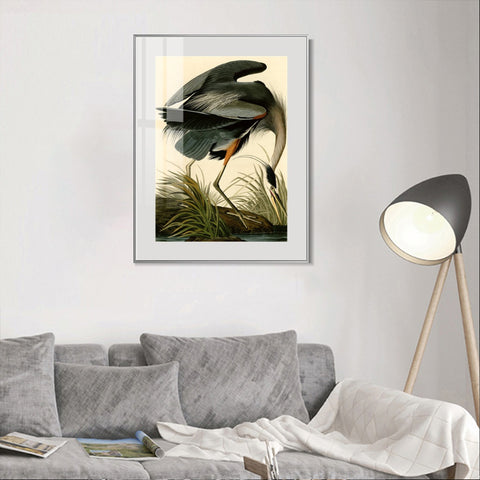 INVIN ART Metal Framed Canvas Giclee Print Great blue Heron by John James Audubon Wall Art Living Room Home Office Decorations