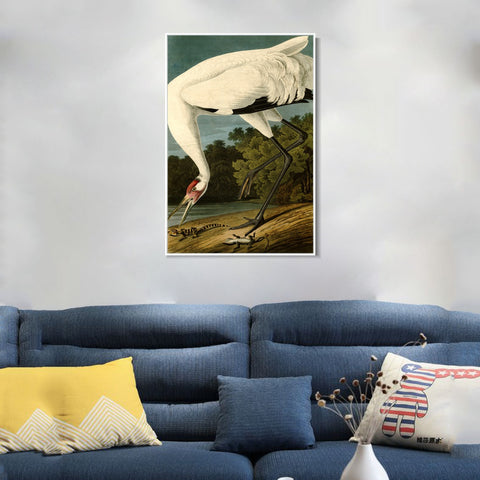 INVIN ART Framed Canvas Giclee Print White Heron#83 by John James Audubon Wall Art Living Room Home Office Decorations
