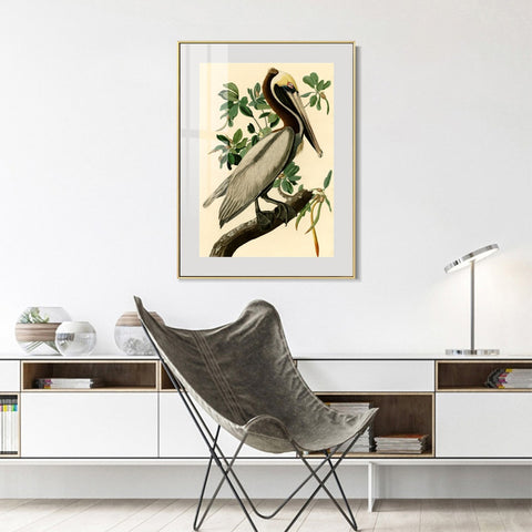 INVIN ART Metal Framed Canvas Giclee Print Brown Pelican by John James Audubon Wall Art Living Room Home Office Decorations