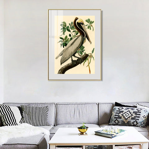 INVIN ART Metal Framed Canvas Giclee Print Brown Pelican by John James Audubon Wall Art Living Room Home Office Decorations
