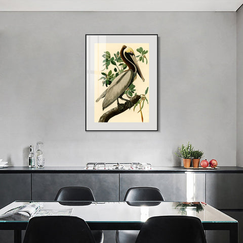 INVIN ART Metal Framed Canvas Giclee Print Brown Pelican by John James Audubon Wall Art Living Room Home Office Decorations