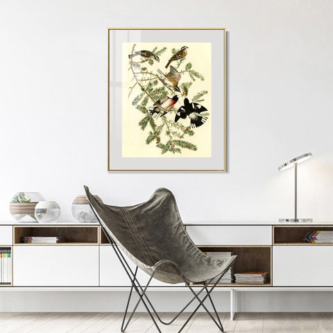 INVIN ART Metal Framed Canvas Giclee Print Rose breasted Grosbeak by John James Audubon Wall Art Living Room Home Office Decorations