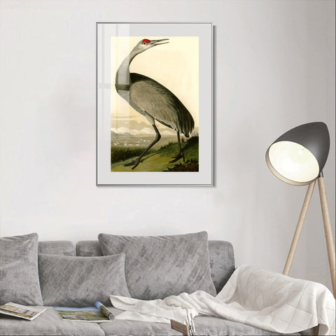 INVIN ART Metal Framed Canvas Giclee Print Hooping Crane by John James Audubon Wall Art Living Room Home Office Decorations