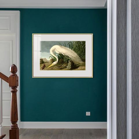 INVIN ART Metal Framed Canvas Giclee Print White Heron by John James Audubon Wall Art Living Room Home Office Decorations