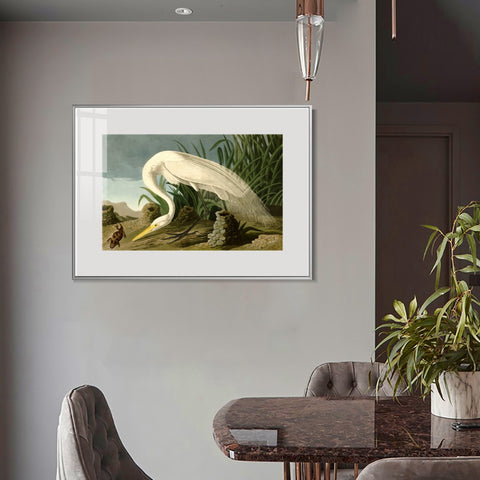 INVIN ART Metal Framed Canvas Giclee Print White Heron by John James Audubon Wall Art Living Room Home Office Decorations
