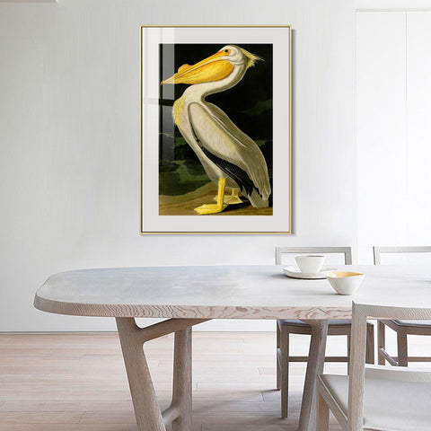 INVIN ART Metal Framed Canvas Giclee Print American White Pelican by John James Audubon Wall Art Living Room Home Office Decorations