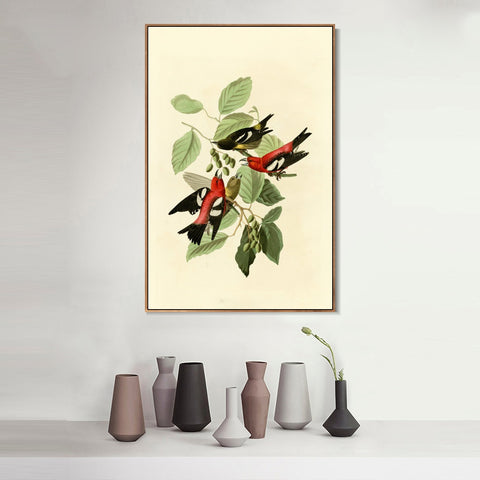 INVIN ART Framed Canvas Giclee Print White winged Crossbill by John James Audubon Wall Art Living Room Home Office Decorations