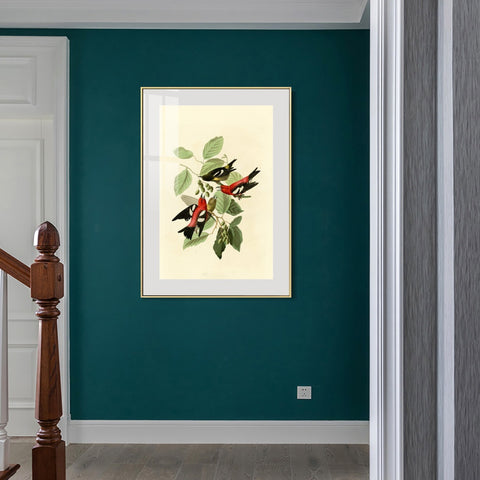 INVIN ART Metal Framed Canvas Giclee Print White winged Crossbill by John James Audubon Wall Art Living Room Home Office Decorations