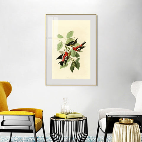 INVIN ART Metal Framed Canvas Giclee Print White winged Crossbill by John James Audubon Wall Art Living Room Home Office Decorations