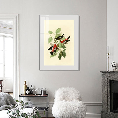 INVIN ART Metal Framed Canvas Giclee Print White winged Crossbill by John James Audubon Wall Art Living Room Home Office Decorations
