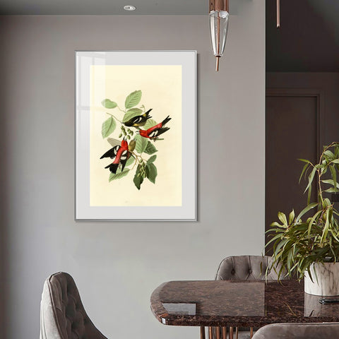 INVIN ART Metal Framed Canvas Giclee Print White winged Crossbill by John James Audubon Wall Art Living Room Home Office Decorations