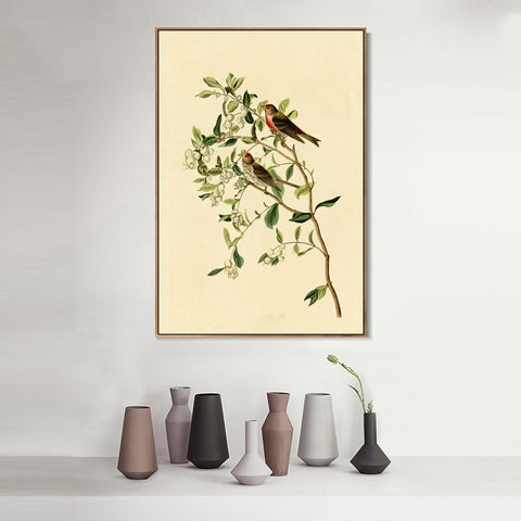 INVIN ART Framed Canvas Lesser Red Poll by John James Audubon Wall Art Living Room Home Office Decorations