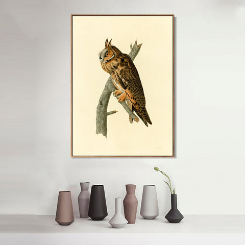 INVIN ART Framed Canvas Long eared Owl by John James Audubon Wall Art Living Room Home Office Decorations