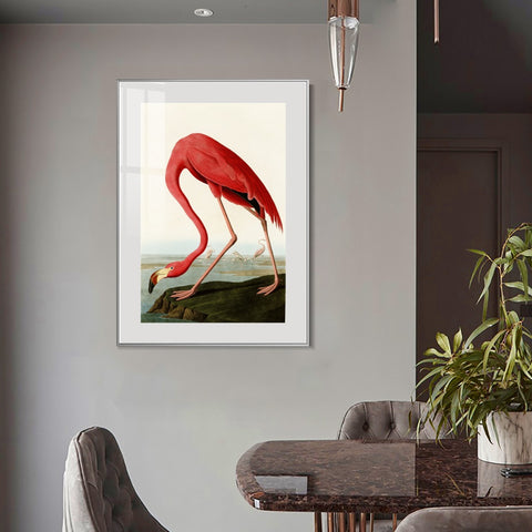 INVIN ART Metal Framed Canvas American Flamingo by John James Audubon Wall Art Living Room Home Office Decorations