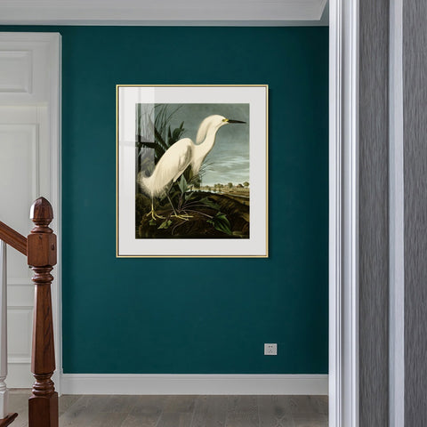 INVIN ART Metal Framed Canvas Snowy Heron or White Egret by John James Audubon Wall Art Living Room Home Office Decorations