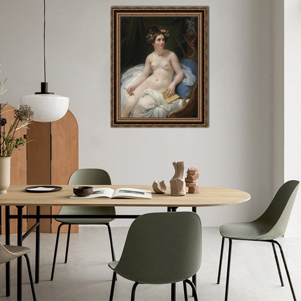 INVIN ART Framed Canvas Art Giclee Print The Poetess Sappho by Jacques Louis David Wall Art
