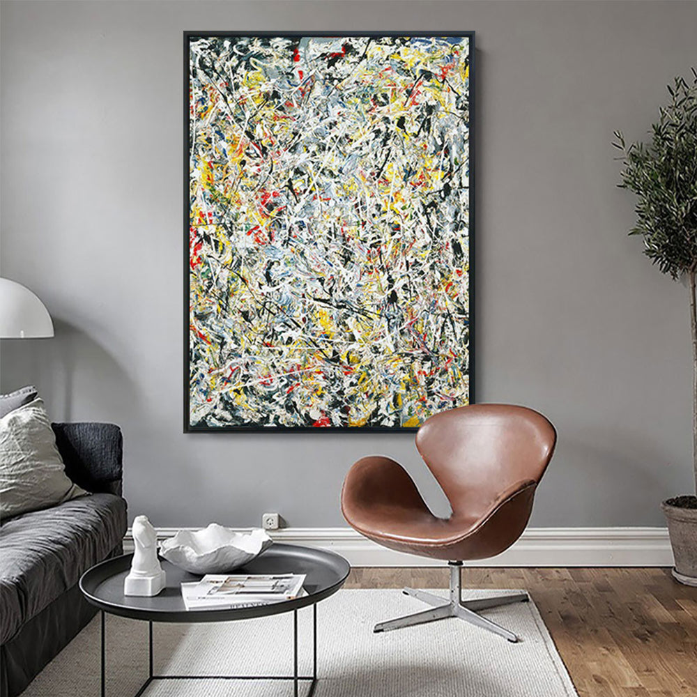 INVIN ART Framed Canvas White Light by Jackson Pollock Giclee Print Artwork Wall Art Home Decor