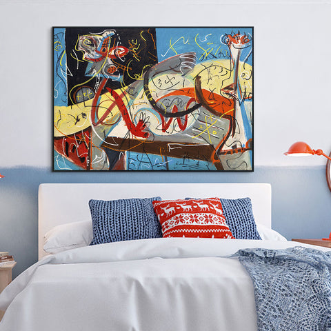 INVIN ART Framed Canvas Giclee Print Art Stenographic Figure by Jackson Pollock Abstract Wall Art Living Room Home Office Decorations