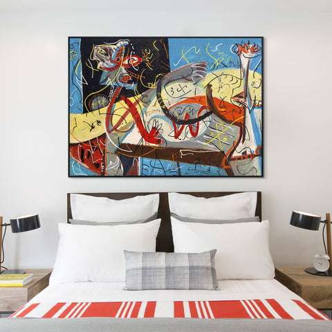 INVIN ART Framed Canvas Giclee Print Art Stenographic Figure by Jackson Pollock Abstract Wall Art Living Room Home Office Decorations