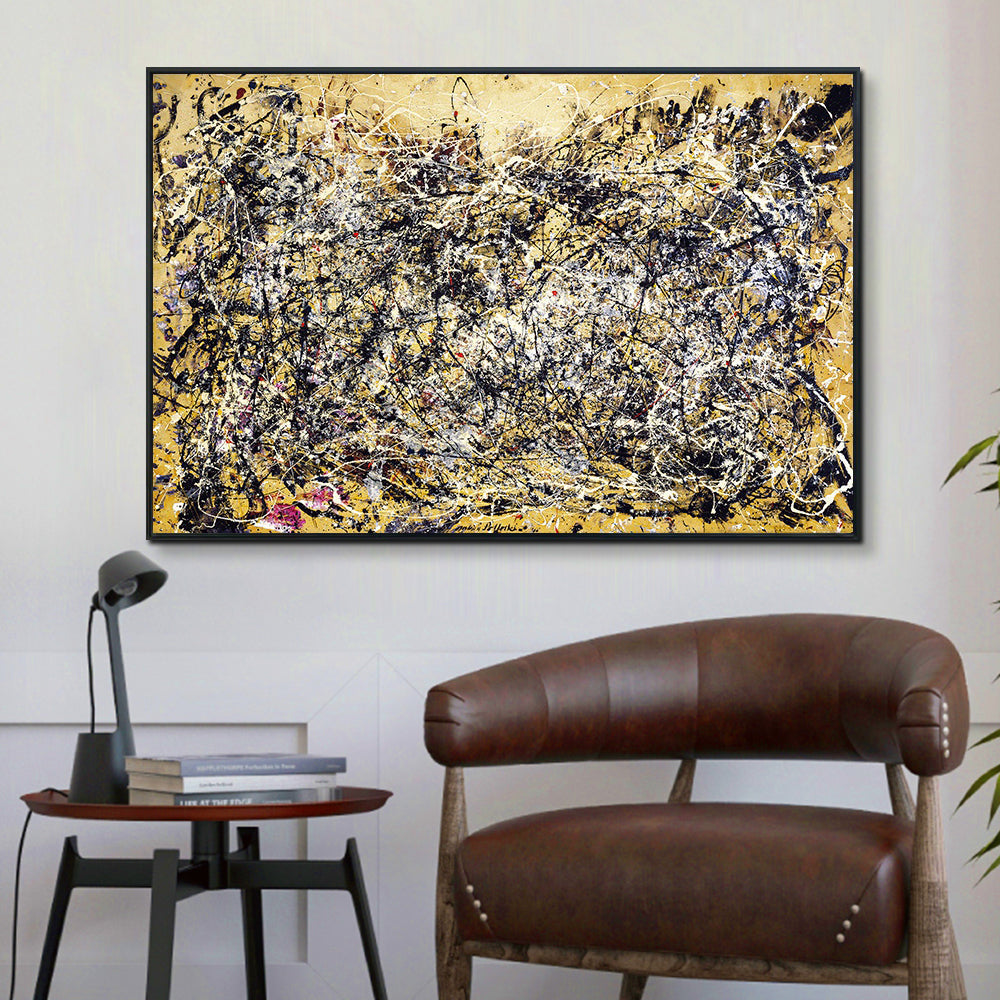 INVIN ART Framed Canvas Giclee Print Art Number 1A by Jackson Pollock Abstract Wall Art Living Room Home Office Decorations