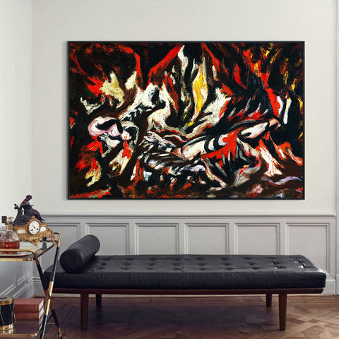 INVIN ART Framed Canvas Giclee Print Art The Flame by Jackson Pollock Abstract Wall Art Living Room Home Office Decorations