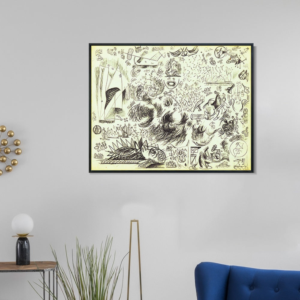 INVIN ART Framed Canvas Giclee Print Art Sheet of Studies by Jackson Pollock Wall Art