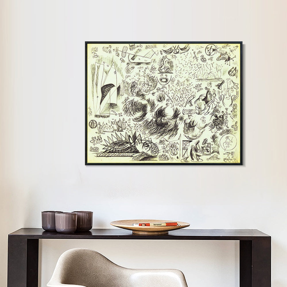 INVIN ART Framed Canvas Giclee Print Art Sheet of Studies by Jackson Pollock Wall Art