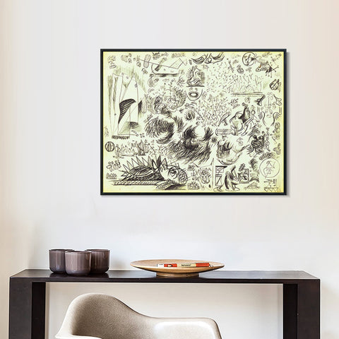INVIN ART Framed Canvas Giclee Print Art Sheet of Studies by Jackson Pollock Wall Art