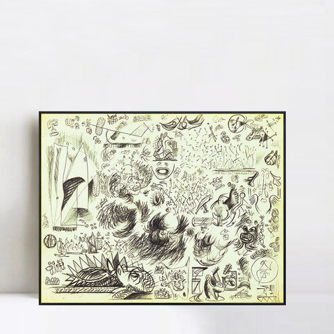 INVIN ART Framed Canvas Giclee Print Art Sheet of Studies by Jackson Pollock Wall Art