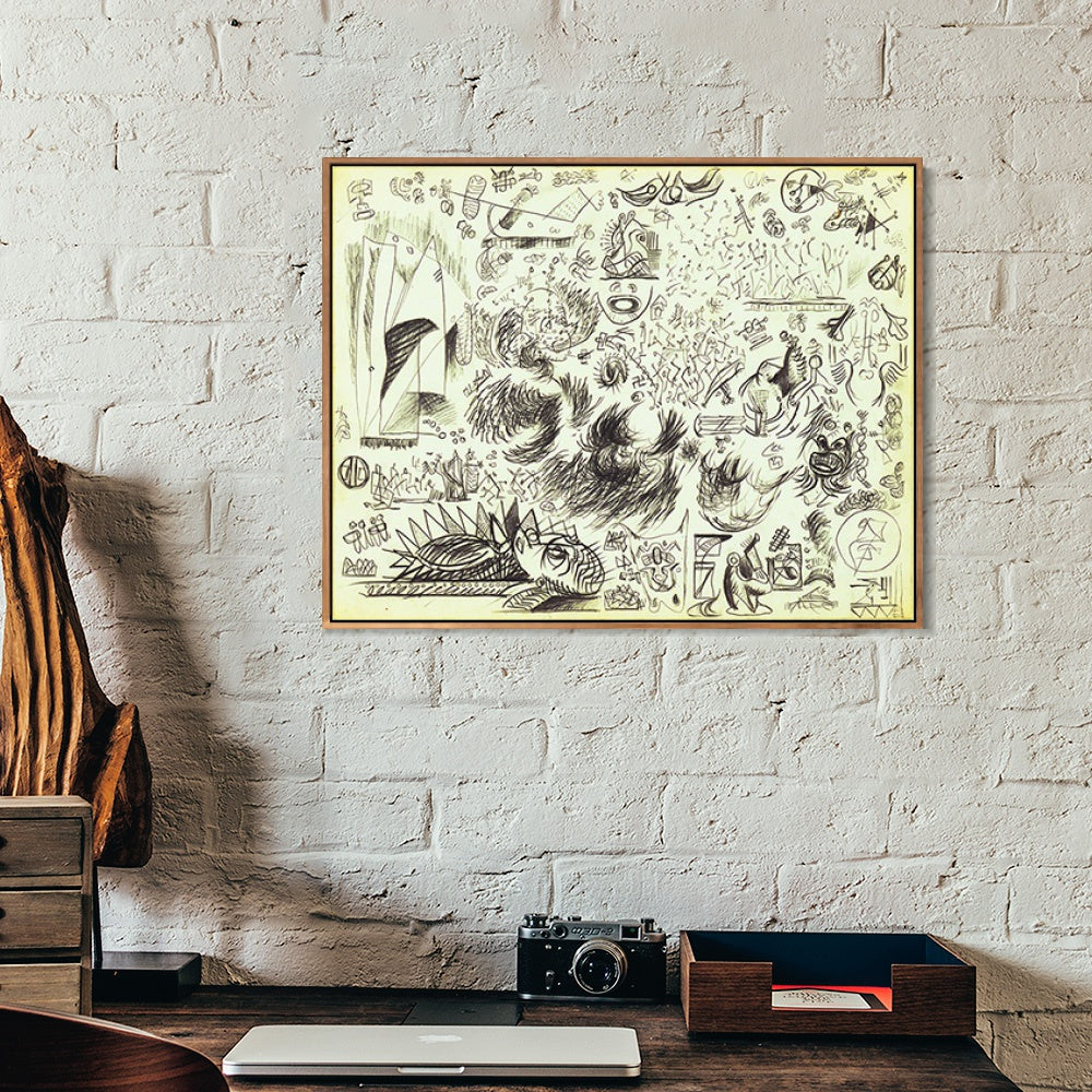 INVIN ART Framed Canvas Giclee Print Art Sheet of Studies by Jackson Pollock Wall Art