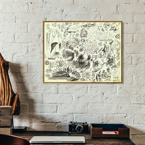 INVIN ART Framed Canvas Giclee Print Art Sheet of Studies by Jackson Pollock Wall Art
