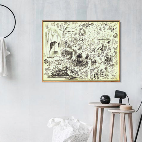 INVIN ART Framed Canvas Giclee Print Art Sheet of Studies by Jackson Pollock Wall Art
