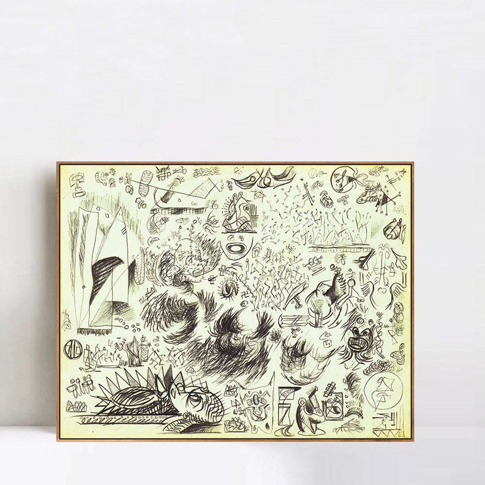 INVIN ART Framed Canvas Giclee Print Art Sheet of Studies by Jackson Pollock Wall Art