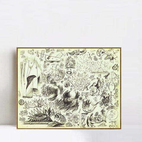 INVIN ART Framed Canvas Giclee Print Art Sheet of Studies by Jackson Pollock Wall Art
