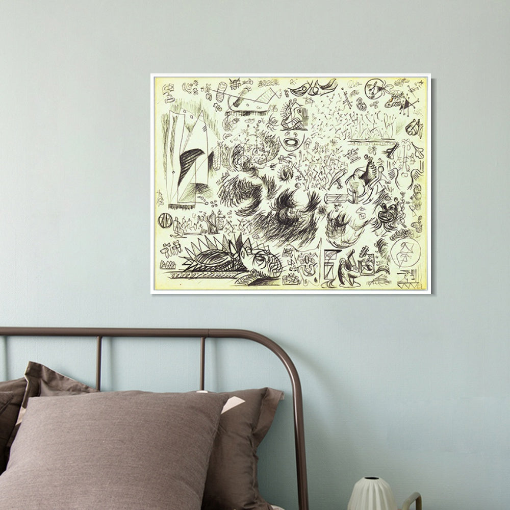 INVIN ART Framed Canvas Giclee Print Art Sheet of Studies by Jackson Pollock Wall Art