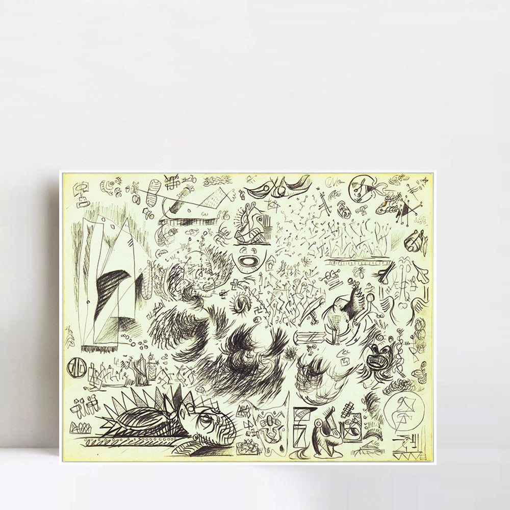 INVIN ART Framed Canvas Giclee Print Art Sheet of Studies by Jackson Pollock Wall Art
