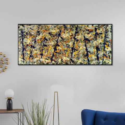 INVIN ART Framed Canvas Giclee Print Art Blue poles (Number 11) by Jackson Pollock Wall Art Living Room Home Office Decorations