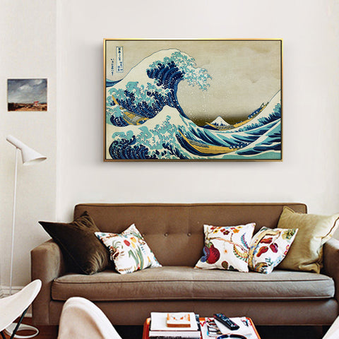 INVIN ART Framed Canvas Giclee Print Great Wave of Kanagawa by Katsushika Hokusai Wall Art Living Room Home Office Decorations