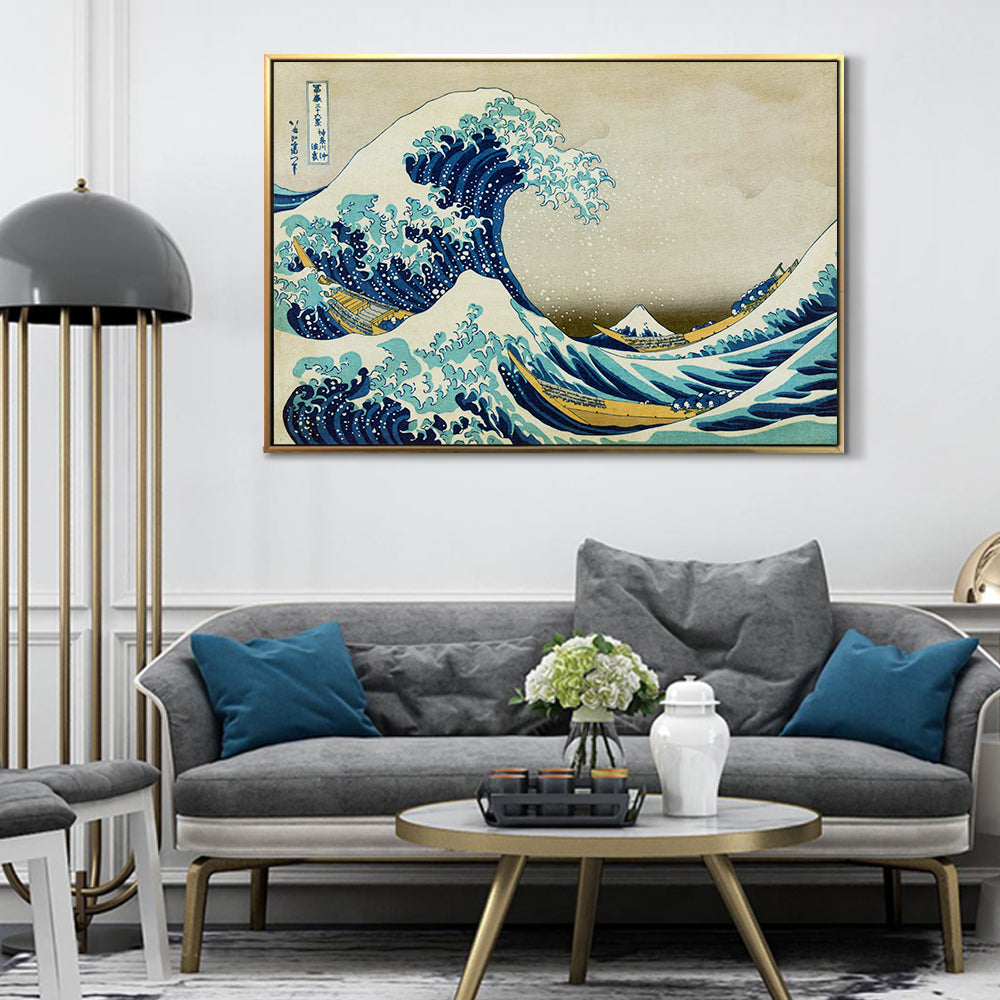 INVIN ART Framed Canvas Giclee Print Great Wave of Kanagawa by Katsushika Hokusai Wall Art Living Room Home Office Decorations
